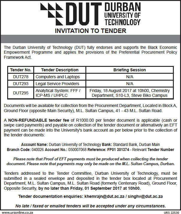 Tenders Durban University of Technology