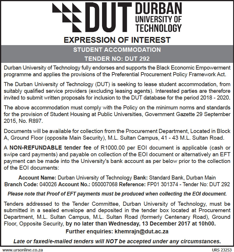 Tenders Durban University of Technology