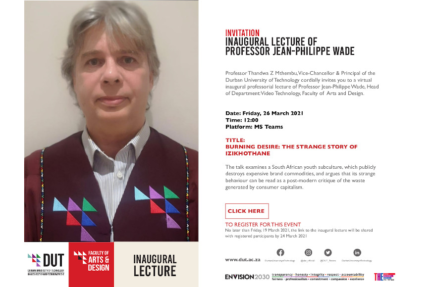 Inaugural Lecture, Professor J P Wade, Faculty of Arts and Design (Virtual)