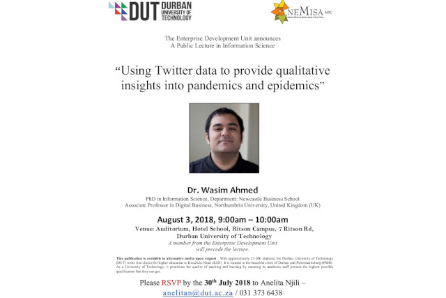Dr Wasim Ahmed Public Lecture Invitation
