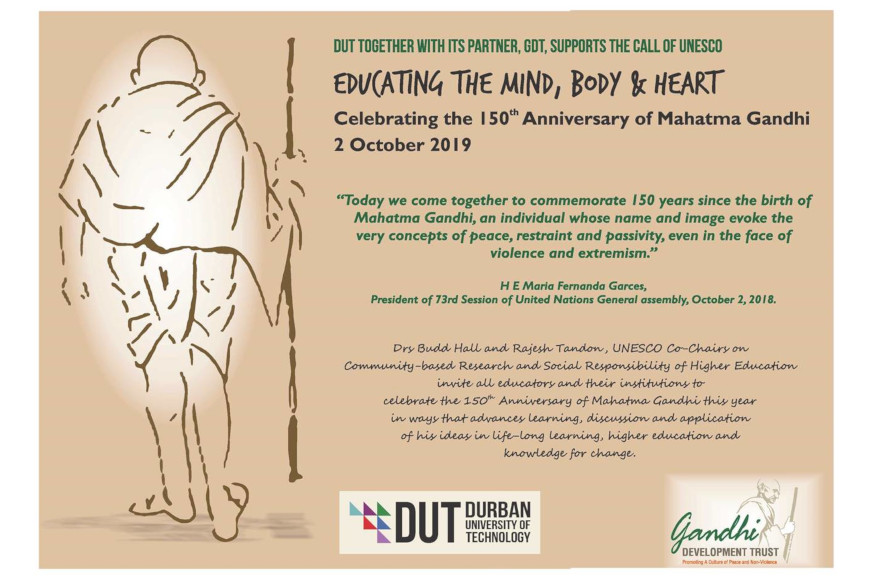 DUT supports Unesco's call to commemorate Gandhi's 150th Birth Anniversary