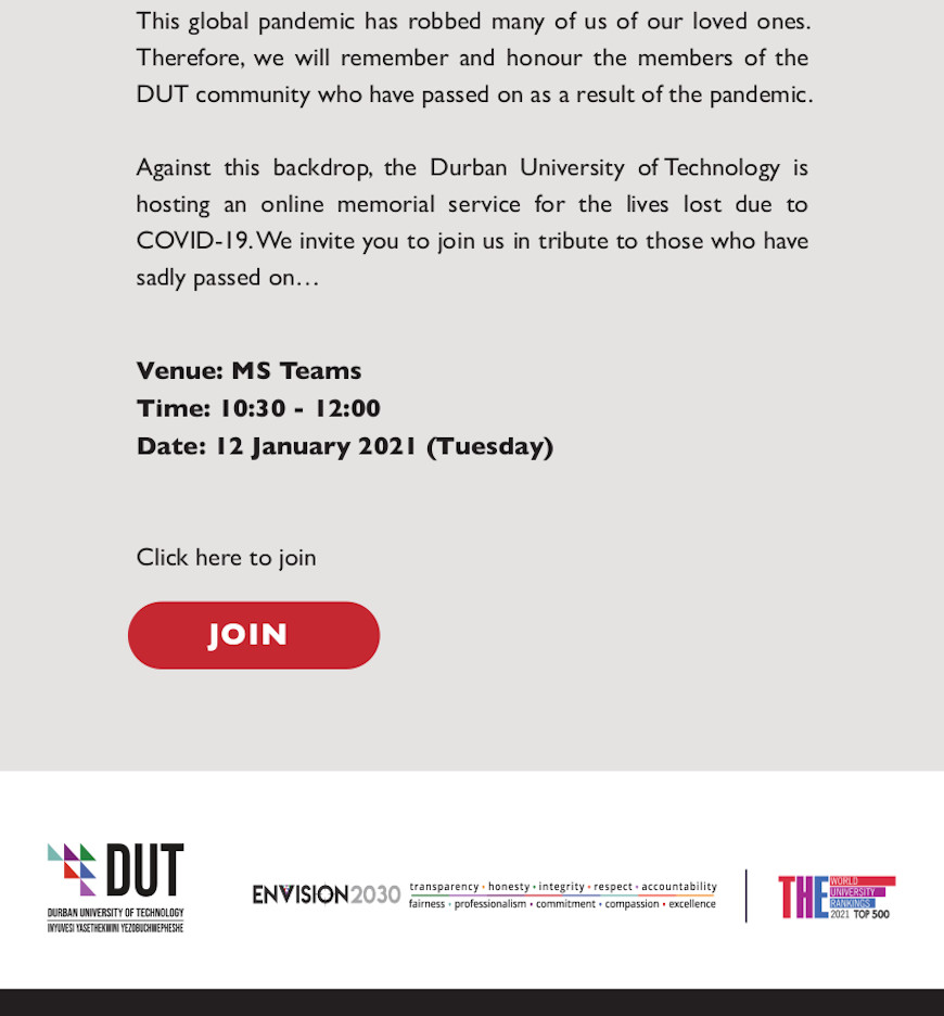 DUT Memorial Service for COVID-19 Victims1