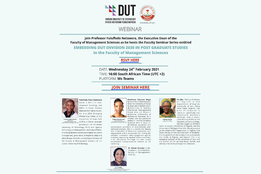 Embedding DUT Envision 2030 in Post Graduate Studies: Webinar Invite